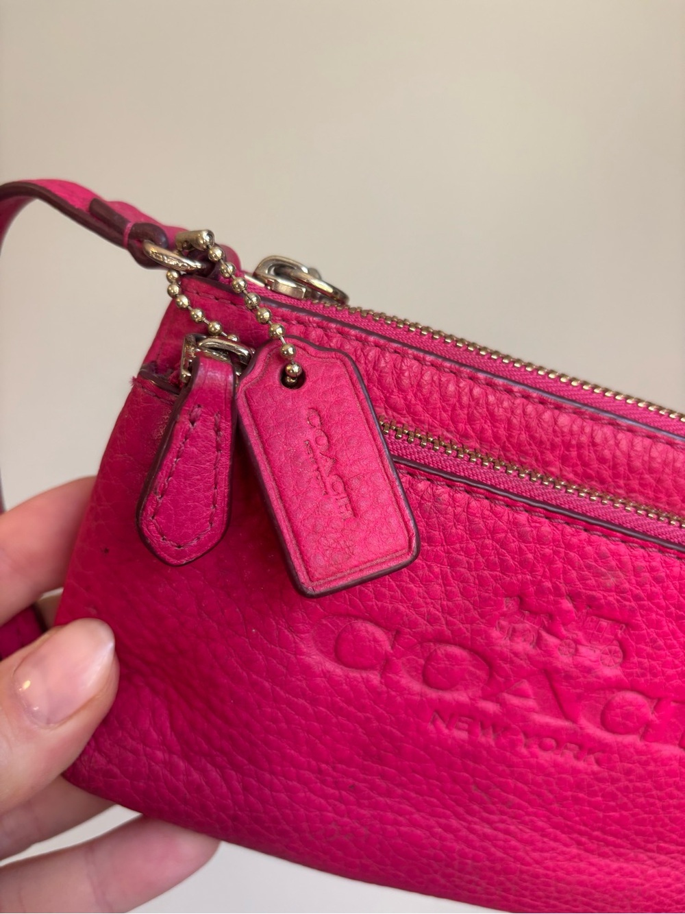 Coach double corner zip wristlet in hot pink - Picture 2 of 4